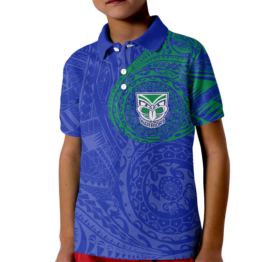 Personalized New Zealand Warriors Kid Polo Shirt Polynesian Tribal Chest and Sleeve Tattoo