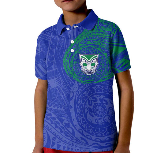 Personalized New Zealand Warriors Kid Polo Shirt Polynesian Tribal Chest and Sleeve Tattoo