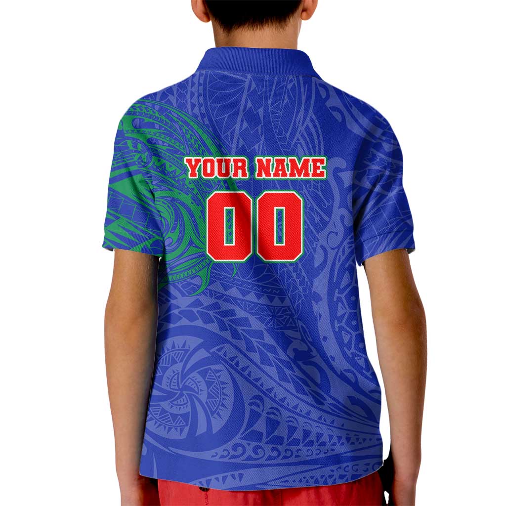 Personalized New Zealand Warriors Kid Polo Shirt Polynesian Tribal Chest and Sleeve Tattoo