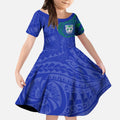 Personalized New Zealand Warriors Kid Short Sleeve Dress Polynesian Tribal Chest and Sleeve Tattoo
