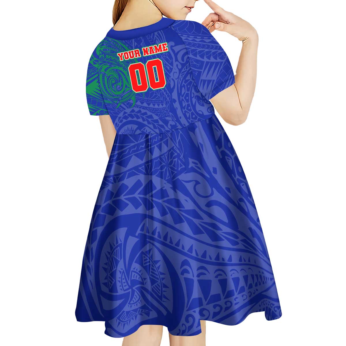 Personalized New Zealand Warriors Kid Short Sleeve Dress Polynesian Tribal Chest and Sleeve Tattoo