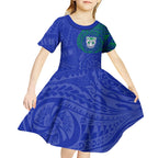 Personalized New Zealand Warriors Kid Short Sleeve Dress Polynesian Tribal Chest and Sleeve Tattoo