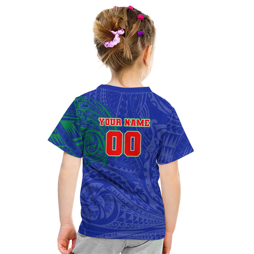 Personalized New Zealand Warriors Kid T Shirt Polynesian Tribal Chest and Sleeve Tattoo