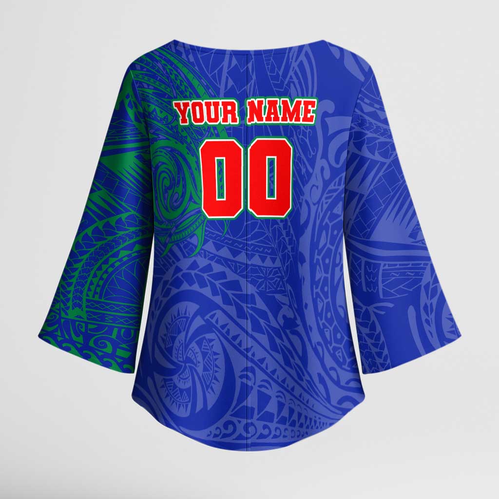 Personalized New Zealand Warriors Kimono Sleeve Blouse Polynesian Tribal Chest and Sleeve Tattoo