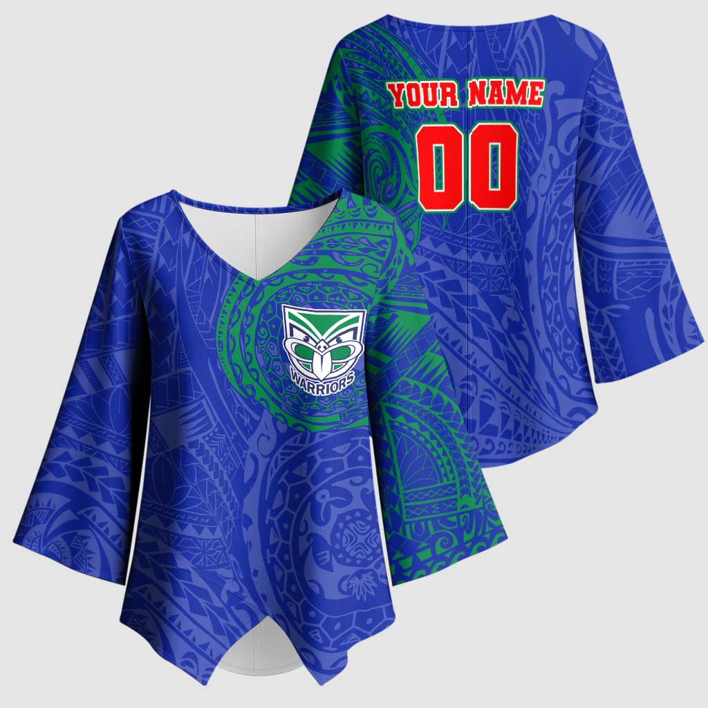 Personalized New Zealand Warriors Kimono Sleeve Blouse Polynesian Tribal Chest and Sleeve Tattoo