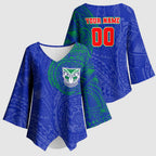 Personalized New Zealand Warriors Kimono Sleeve Blouse Polynesian Tribal Chest and Sleeve Tattoo