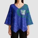 Personalized New Zealand Warriors Kimono Sleeve Blouse Polynesian Tribal Chest and Sleeve Tattoo