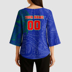 Personalized New Zealand Warriors Kimono Sleeve Blouse Polynesian Tribal Chest and Sleeve Tattoo