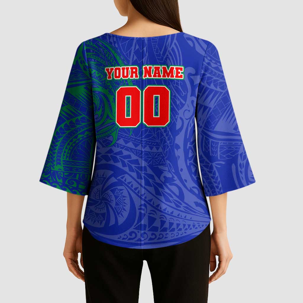 Personalized New Zealand Warriors Kimono Sleeve Blouse Polynesian Tribal Chest and Sleeve Tattoo