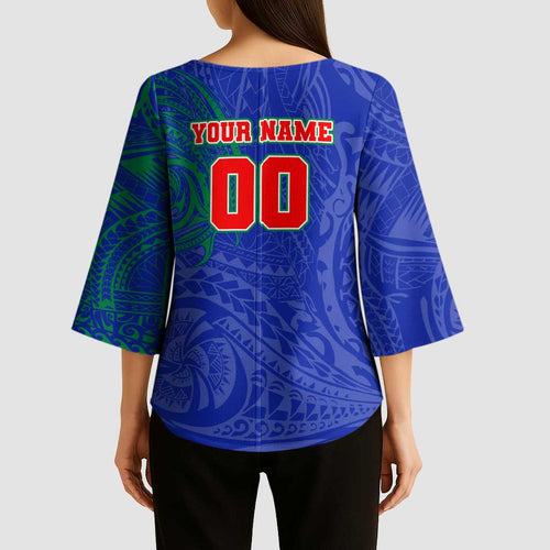 Personalized New Zealand Warriors Kimono Sleeve Blouse Polynesian Tribal Chest and Sleeve Tattoo