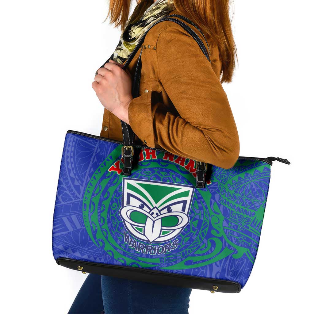 Personalized New Zealand Warriors Leather Tote Bag Polynesian Tribal Chest and Sleeve Tattoo