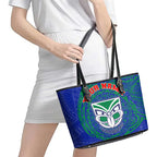 Personalized New Zealand Warriors Leather Tote Bag Polynesian Tribal Chest and Sleeve Tattoo