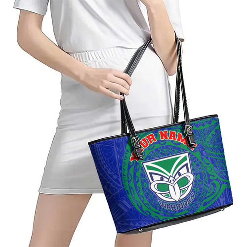 Personalized New Zealand Warriors Leather Tote Bag Polynesian Tribal Chest and Sleeve Tattoo