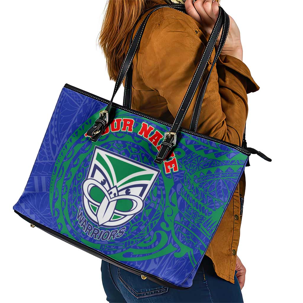 Personalized New Zealand Warriors Leather Tote Bag Polynesian Tribal Chest and Sleeve Tattoo