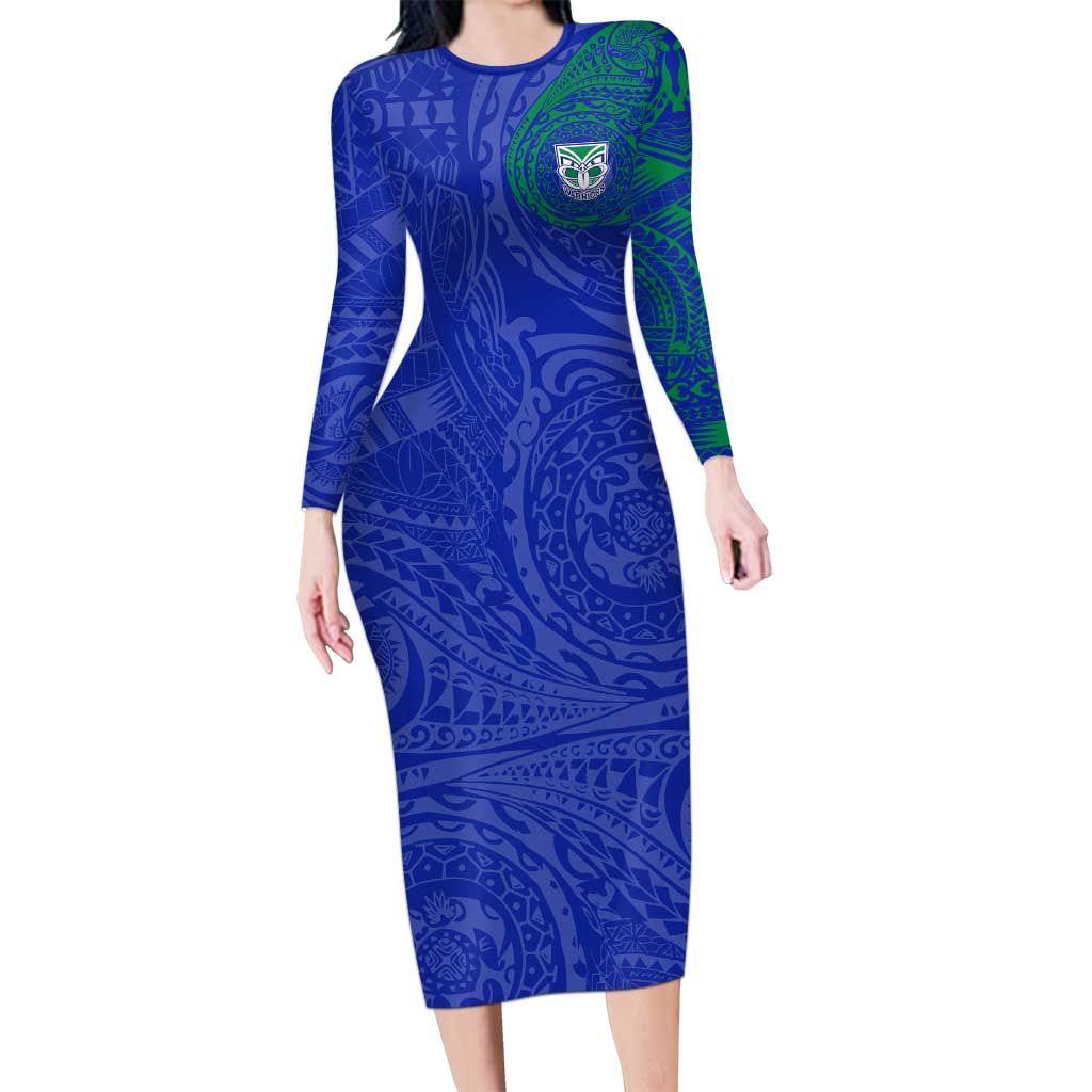 Personalized New Zealand Warriors Long Sleeve Bodycon Dress Polynesian Tribal Chest and Sleeve Tattoo