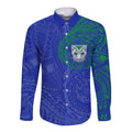 Personalized New Zealand Warriors Long Sleeve Button Shirt Polynesian Tribal Chest and Sleeve Tattoo