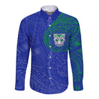 Personalized New Zealand Warriors Long Sleeve Button Shirt Polynesian Tribal Chest and Sleeve Tattoo