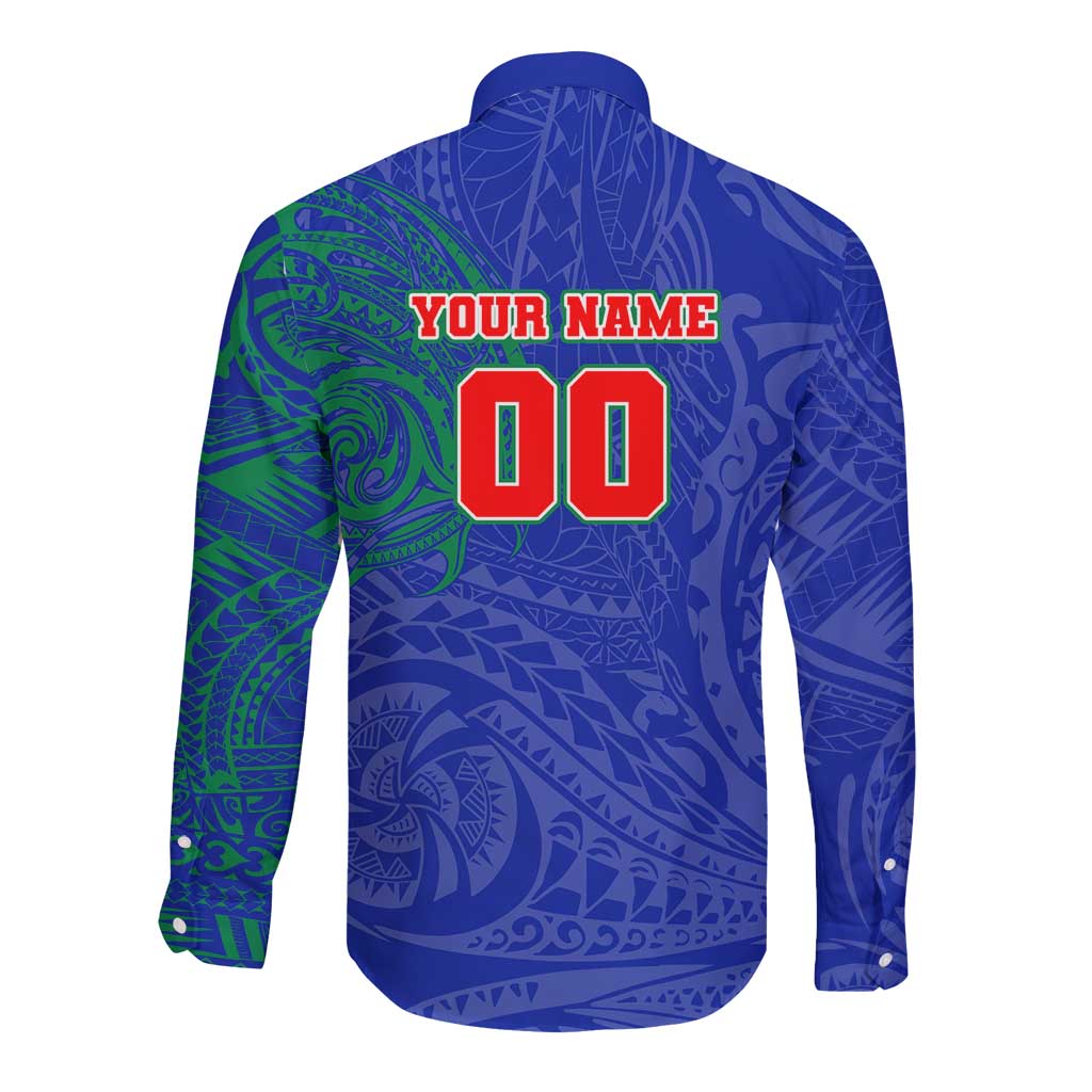 Personalized New Zealand Warriors Long Sleeve Button Shirt Polynesian Tribal Chest and Sleeve Tattoo