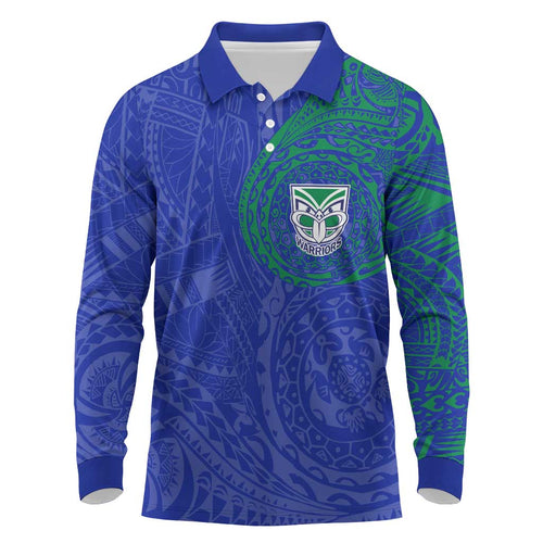 Personalized New Zealand Warriors Long Sleeve Polo Shirt Polynesian Tribal Chest and Sleeve Tattoo