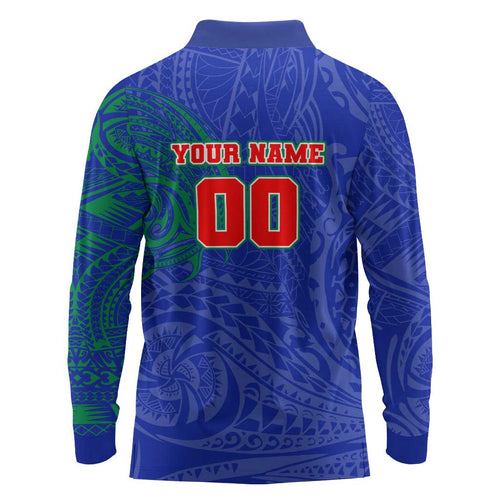 Personalized New Zealand Warriors Long Sleeve Polo Shirt Polynesian Tribal Chest and Sleeve Tattoo