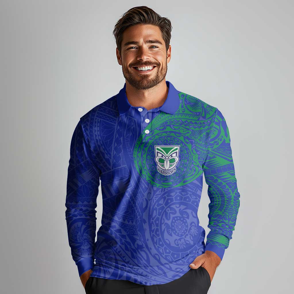 Personalized New Zealand Warriors Long Sleeve Polo Shirt Polynesian Tribal Chest and Sleeve Tattoo