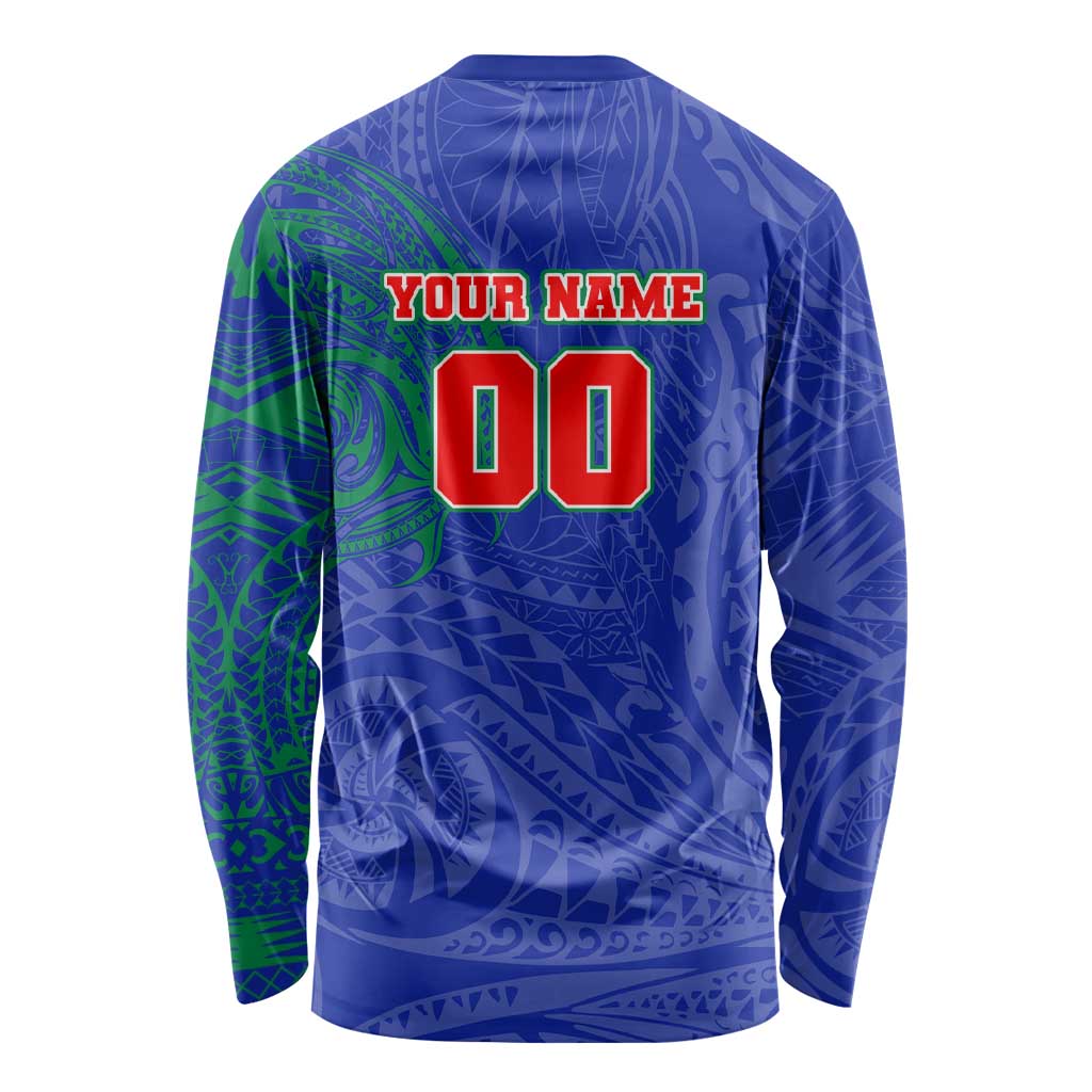 Personalized New Zealand Warriors Long Sleeve Shirt Polynesian Tribal Chest and Sleeve Tattoo