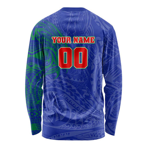 Personalized New Zealand Warriors Long Sleeve Shirt Polynesian Tribal Chest and Sleeve Tattoo