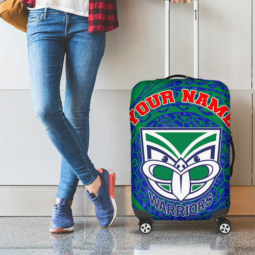 Personalized New Zealand Warriors Luggage Cover Polynesian Tribal Chest and Sleeve Tattoo