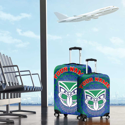 Personalized New Zealand Warriors Luggage Cover Polynesian Tribal Chest and Sleeve Tattoo