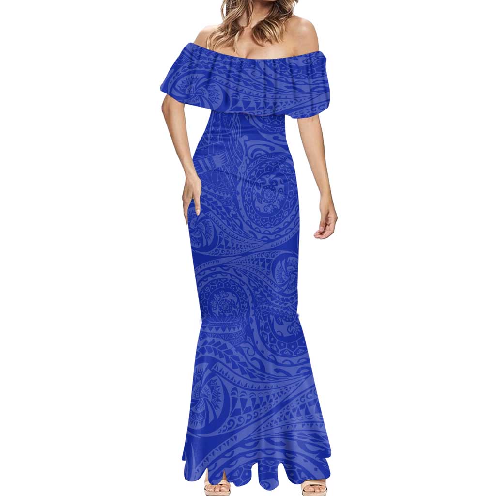 Personalized New Zealand Warriors Mermaid Dress Polynesian Tribal Chest and Sleeve Tattoo