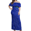 Personalized New Zealand Warriors Off Shoulder Maxi Dress Polynesian Tribal Chest and Sleeve Tattoo