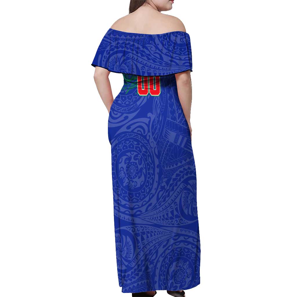 Personalized New Zealand Warriors Off Shoulder Maxi Dress Polynesian Tribal Chest and Sleeve Tattoo