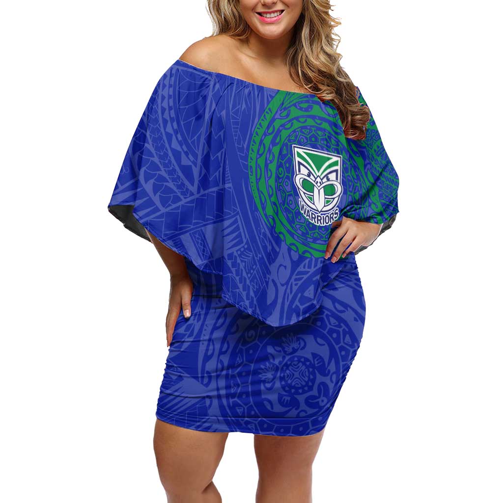 Personalized New Zealand Warriors Off Shoulder Short Dress Polynesian Tribal Chest and Sleeve Tattoo
