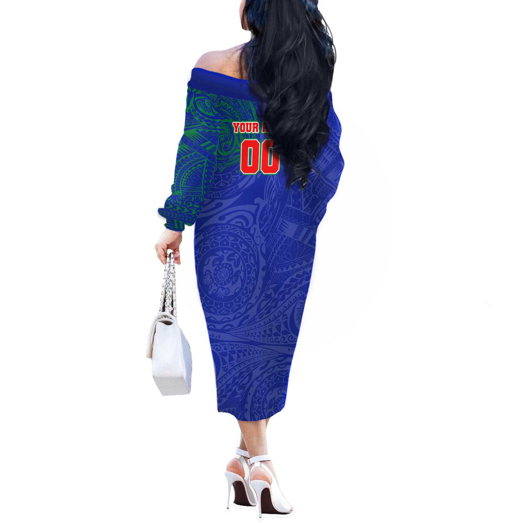 Personalized New Zealand Warriors Off The Shoulder Long Sleeve Dress Polynesian Tribal Chest and Sleeve Tattoo