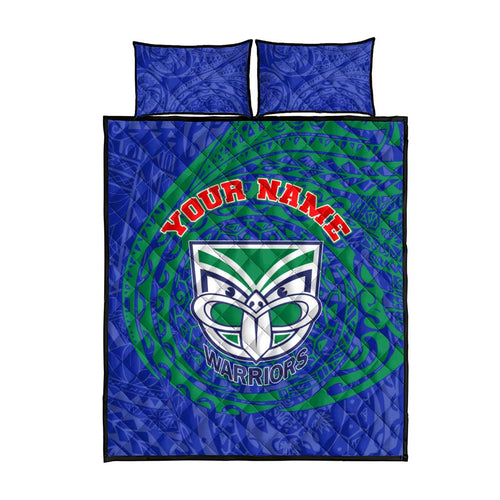 Personalized New Zealand Warriors Quilt Bed Set Polynesian Tribal Chest and Sleeve Tattoo