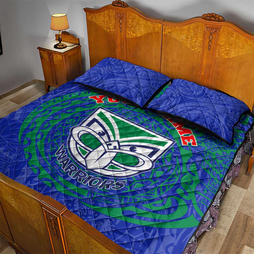 Personalized New Zealand Warriors Quilt Bed Set Polynesian Tribal Chest and Sleeve Tattoo