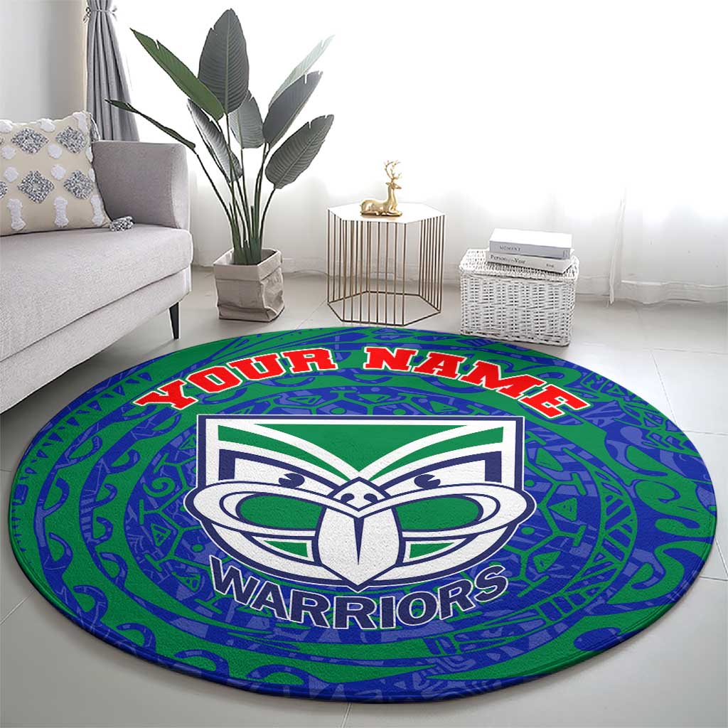Personalized New Zealand Warriors Round Carpet Polynesian Tribal Chest and Sleeve Tattoo