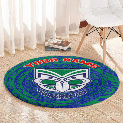 Personalized New Zealand Warriors Round Carpet Polynesian Tribal Chest and Sleeve Tattoo