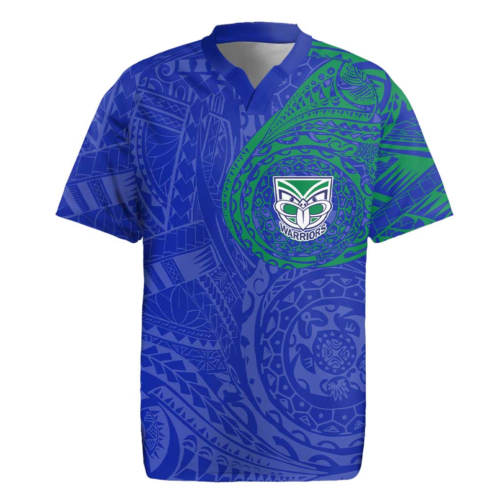 Personalized New Zealand Warriors Rugby Jersey Polynesian Tribal Chest and Sleeve Tattoo