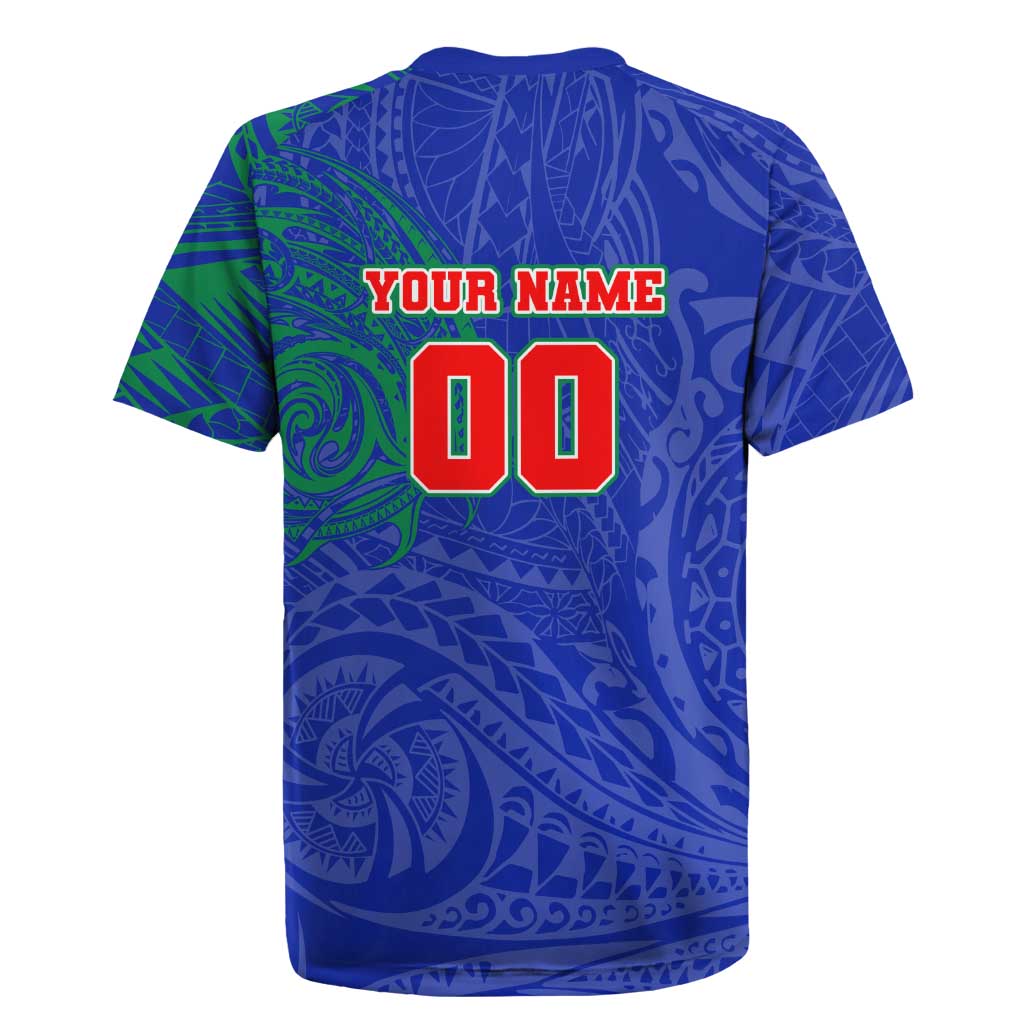 Personalized New Zealand Warriors Rugby Jersey Polynesian Tribal Chest and Sleeve Tattoo