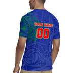 Personalized New Zealand Warriors Rugby Jersey Polynesian Tribal Chest and Sleeve Tattoo