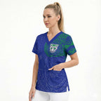 Personalized New Zealand Warriors Scrub Top Polynesian Tribal Chest and Sleeve Tattoo