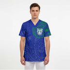 Personalized New Zealand Warriors Scrub Top Polynesian Tribal Chest and Sleeve Tattoo
