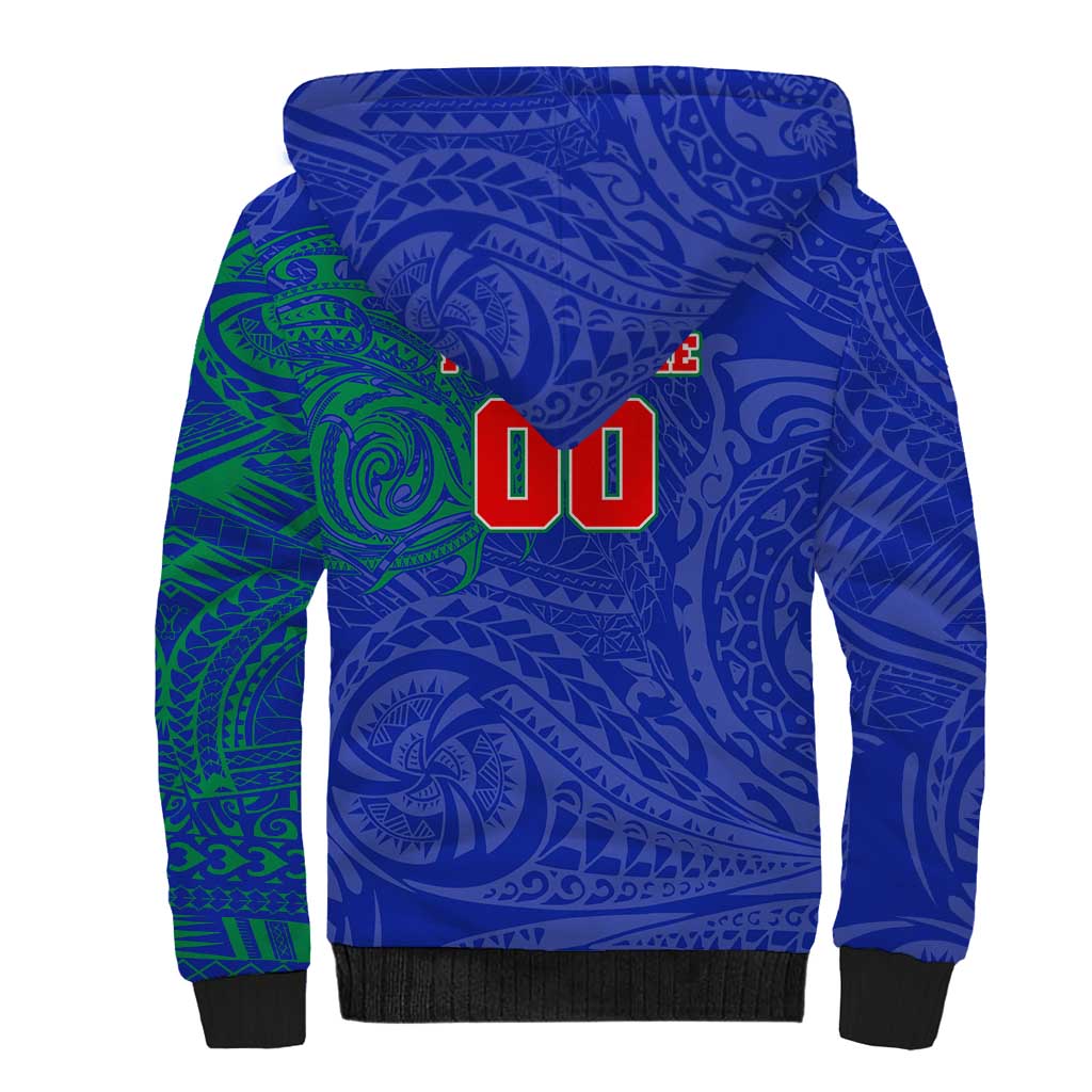 Personalized New Zealand Warriors Sherpa Hoodie Polynesian Tribal Chest and Sleeve Tattoo