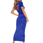 Personalized New Zealand Warriors Short Sleeve Bodycon Dress Polynesian Tribal Chest and Sleeve Tattoo