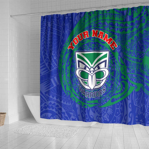Personalized New Zealand Warriors Shower Curtain Polynesian Tribal Chest and Sleeve Tattoo