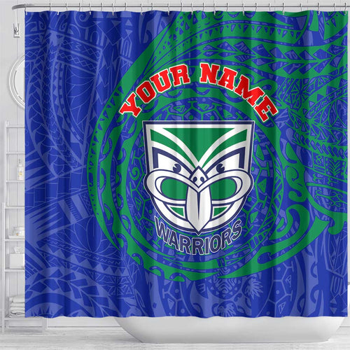 Personalized New Zealand Warriors Shower Curtain Polynesian Tribal Chest and Sleeve Tattoo