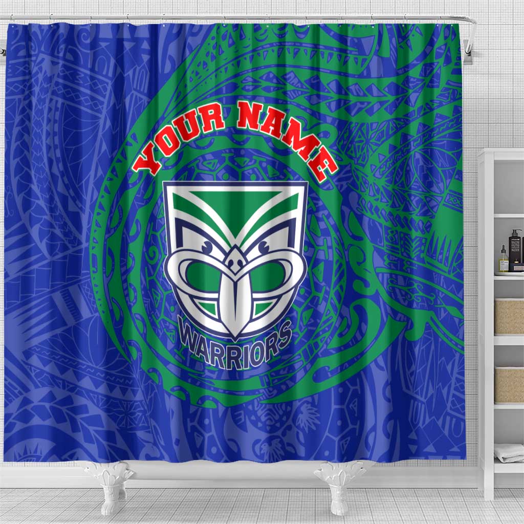 Personalized New Zealand Warriors Shower Curtain Polynesian Tribal Chest and Sleeve Tattoo