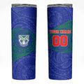 Personalized New Zealand Warriors Skinny Tumbler Polynesian Tribal Chest and Sleeve Tattoo