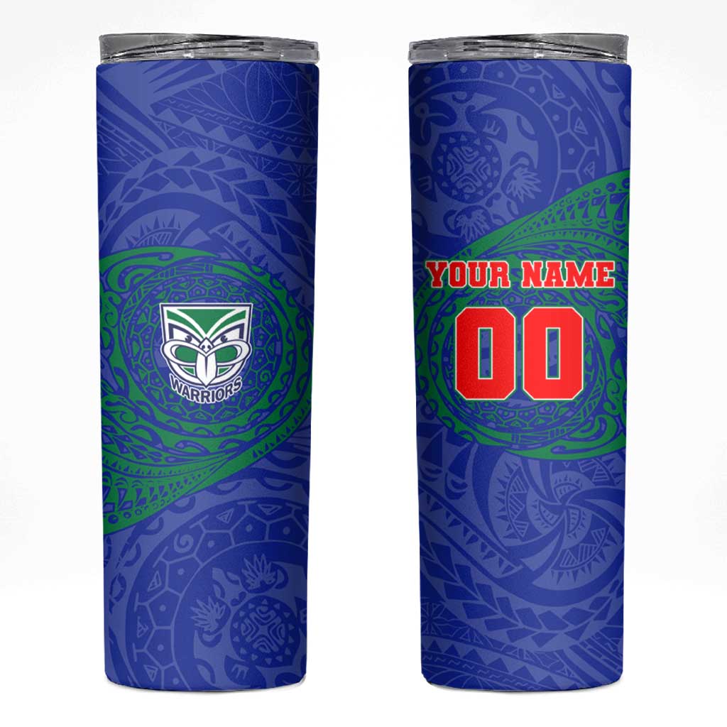 Personalized New Zealand Warriors Skinny Tumbler Polynesian Tribal Chest and Sleeve Tattoo